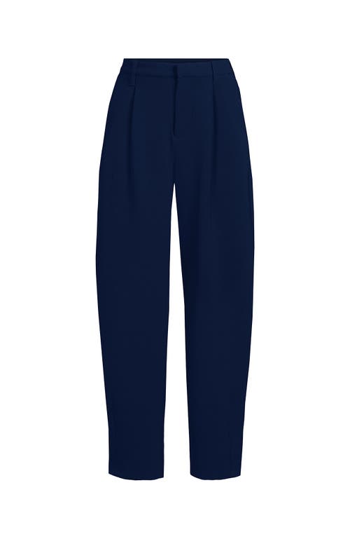 Lands' End Crepe High Rise Pleated Barrel Leg Ankle Pants In Blue