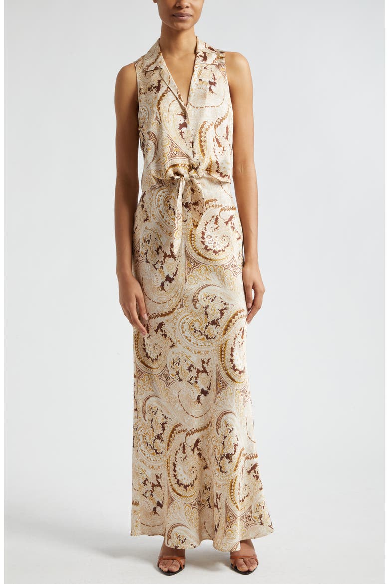 Amos Paisley Tie Front Sleeveless Shirt, Alternate, color, IVORY MULTI BOUTE PAISLEY