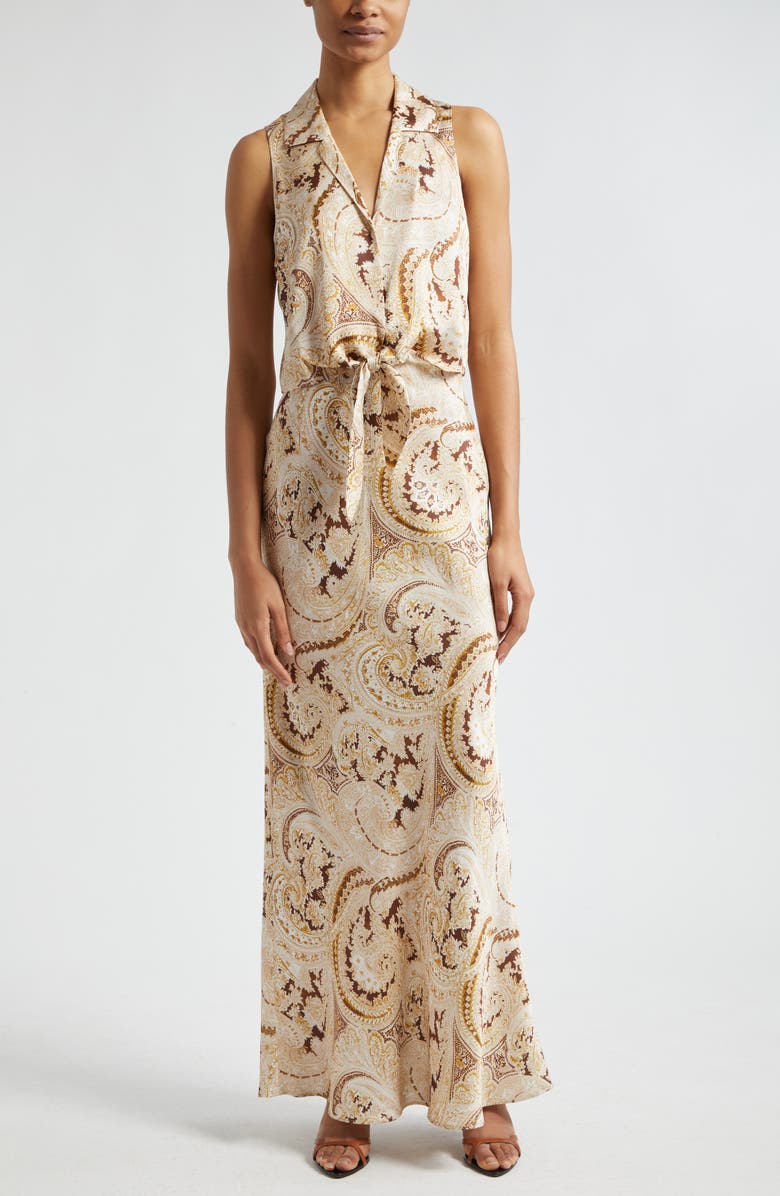 L'AGENCE Amos Paisley Tie Front Sleeveless Shirt, Alternate, color, Ivory Multi Boute Paisley