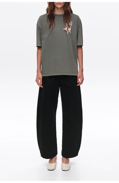 Barrel Denim Trousers with Buckle