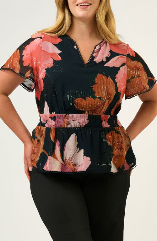 Estelle Elena Floral Picot Trim Flutter Sleeve Top In Multi