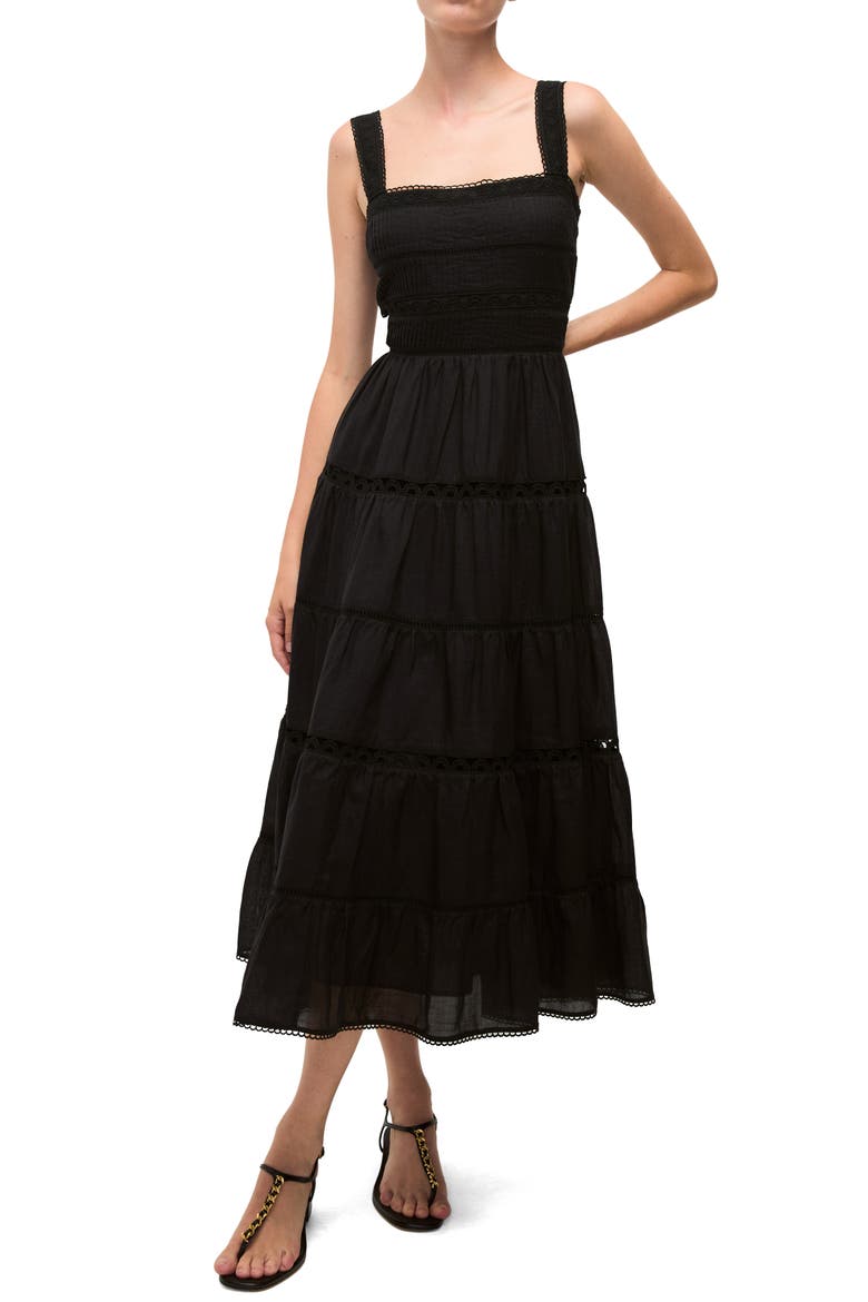 Lucien Picot Trim Lace Inset Dress, Main, color, BLACK