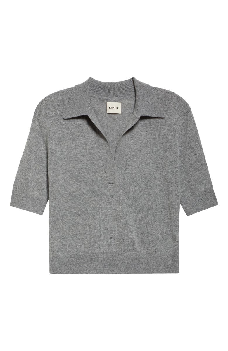 Khaite Jo Shrunken Stretch Cashmere Polo Sweater, Main, color, Warm Grey