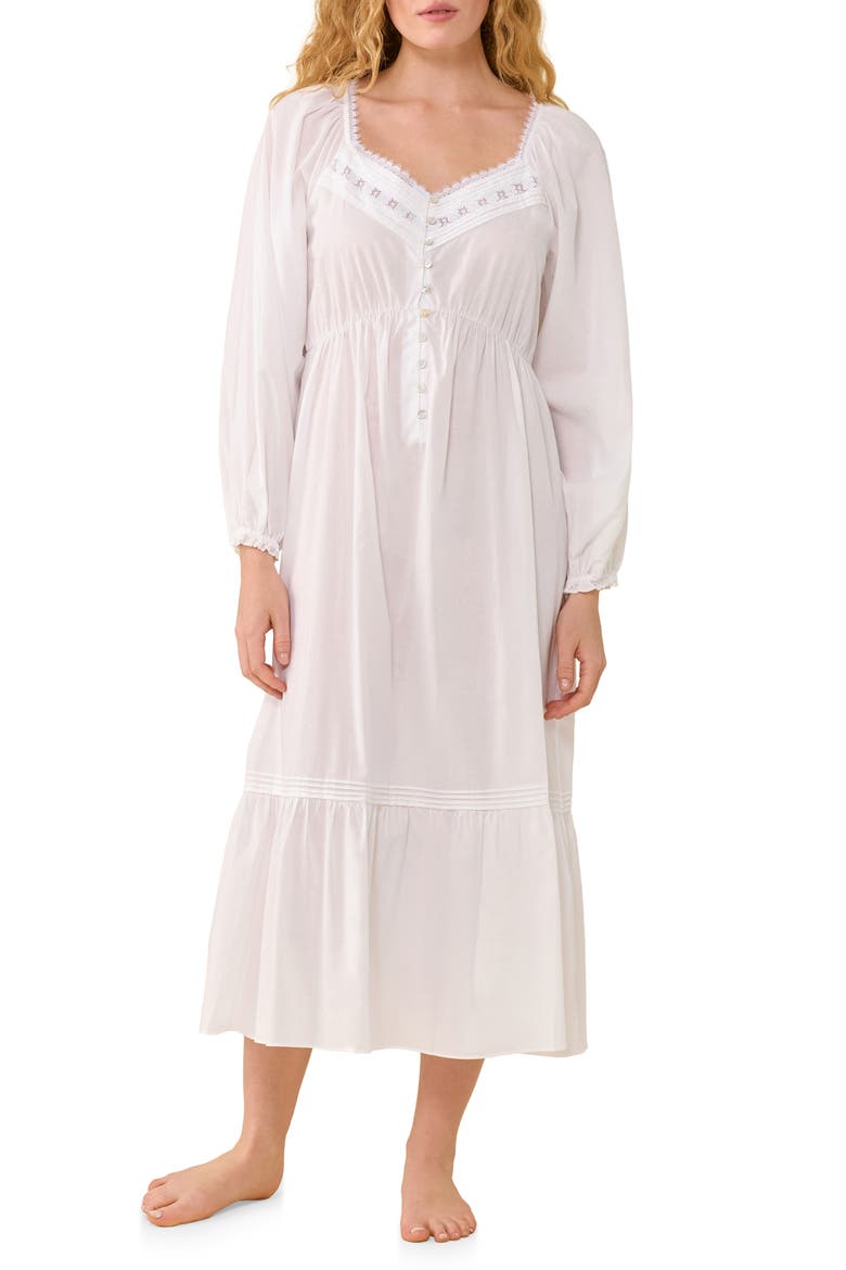 Lace Trim Cotton Ballet Nightgown, Main, color, WHITE
