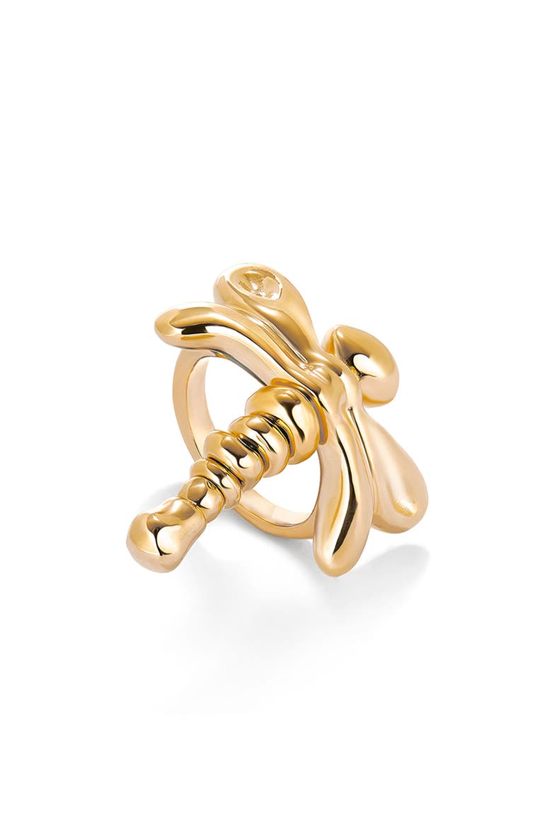 Dragonfly Shape Ring, Alternate, color, Gold