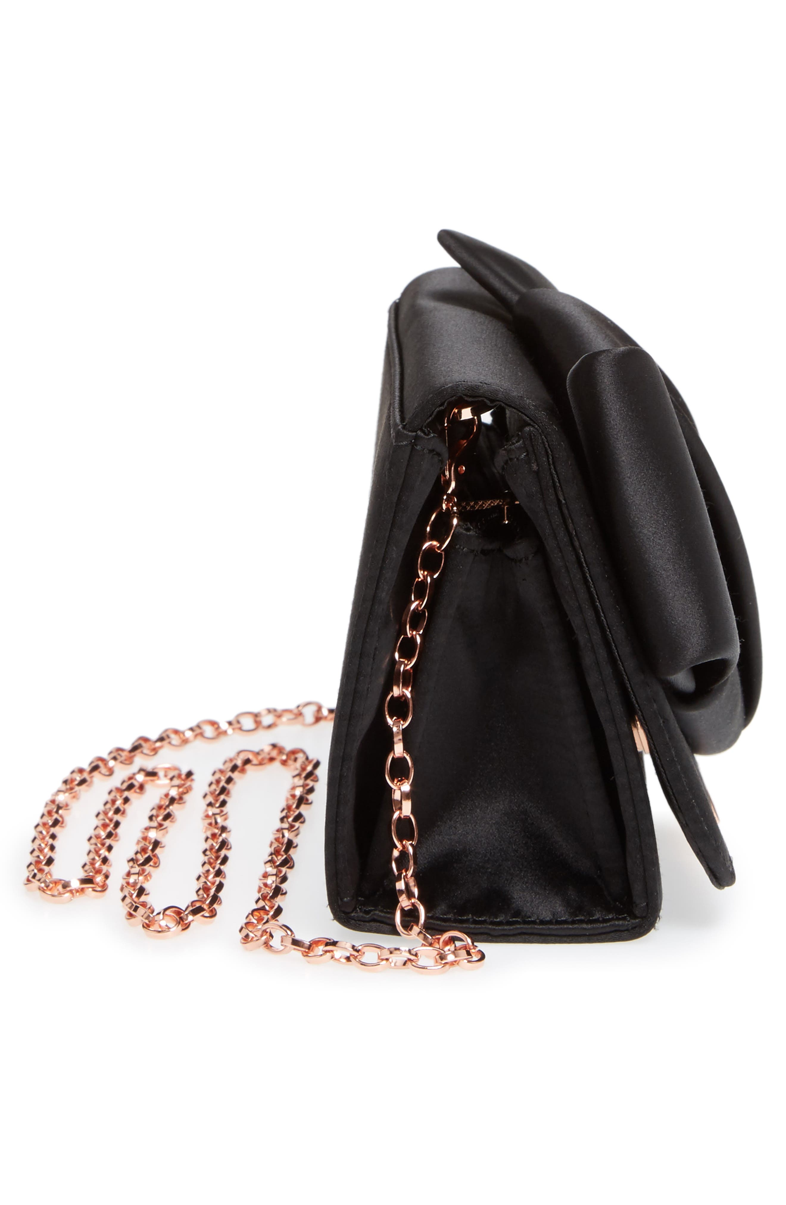 Fefee Satin Knotted Bow Clutch, Alternate, color, BLACK