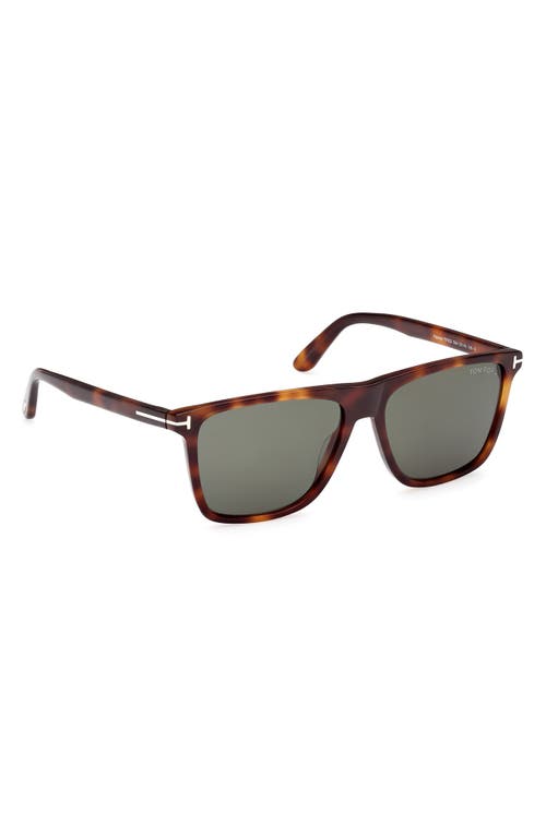 Tom Ford Fletcher 57mm Polarized Square Sunglasses In Blonde Havana/t Logo/green