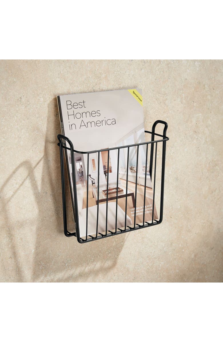 mDesign Metal Wall Mount Decorative Magazine Rack Organizer Bin Basket - Black, Alternate, color, 