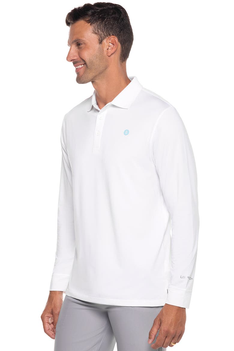Men's LumaLeo Long Sleeve Sports Polo, UPF 50+ Sun Protection, Alternate, color, White