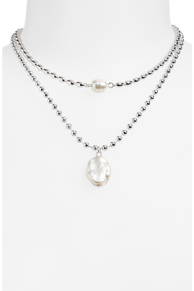 Set of 2 Cultured Pearl Ball Chain Necklaces, Alternate, color, WHITE- SILVER