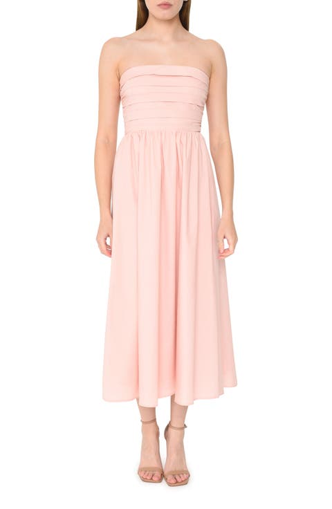 x Styled by COCO! Sammie Pleat Strapless Stretch Cotton Sundress