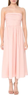 WAYF x Styled by COCO! Sammie Pleat Strapless Stretch Cotton Sundress