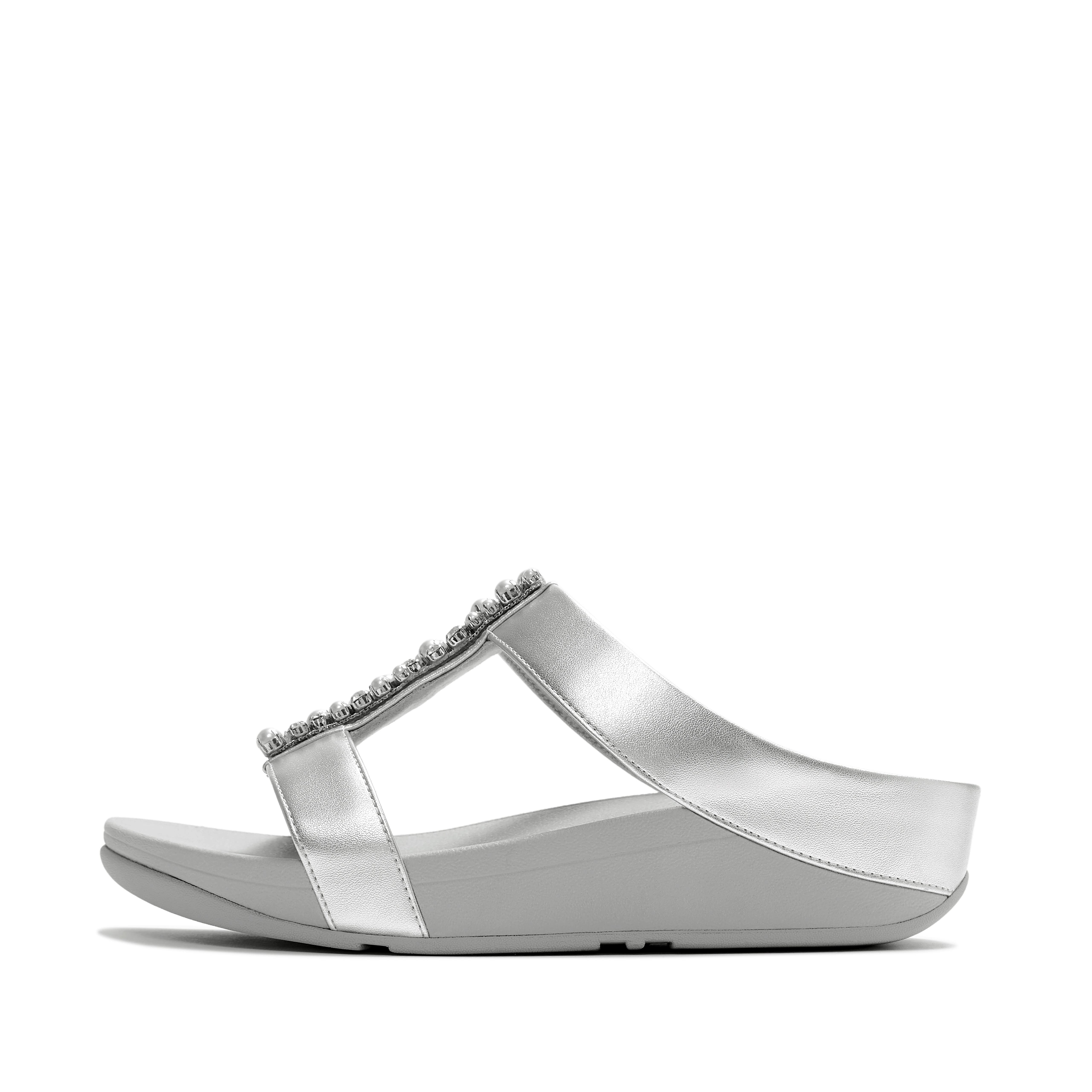 FitFlop Fino Pearls Crystal Slides, Alternate, color, Silver
