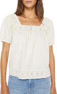 MOTHER The Memory Lane Embroidered Trim Puff Sleeve Top