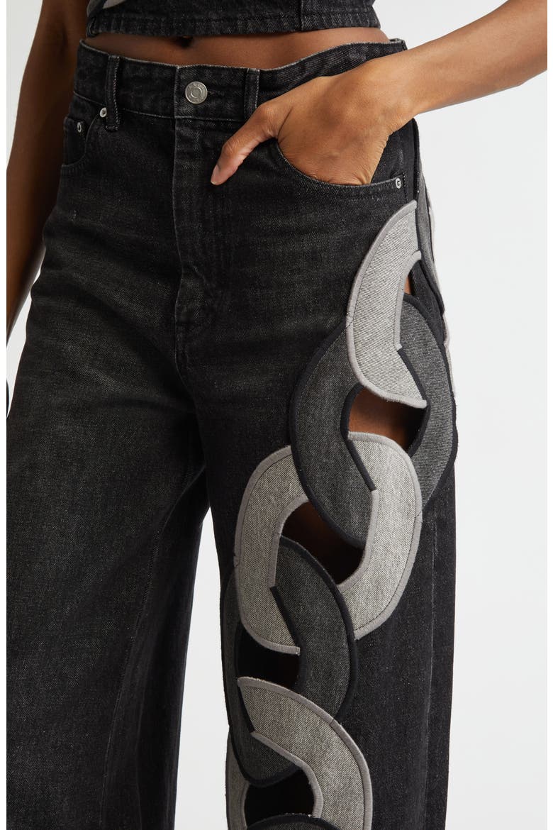 Chain Cutout Wide Leg Jeans, Alternate, color, GREY MULTI