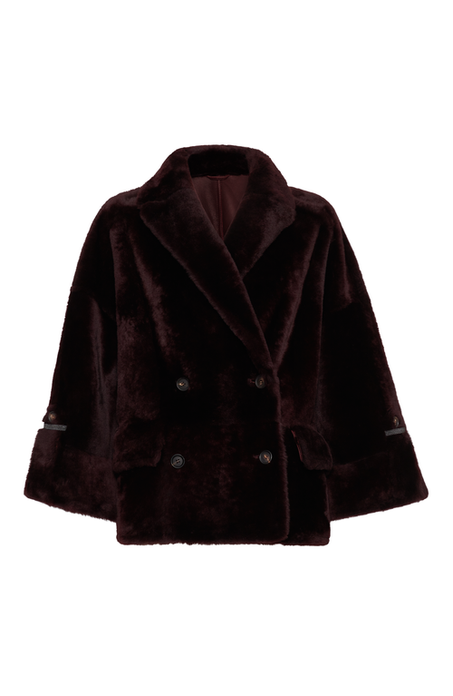 Brunello Cucinelli Burgundy Nappa Leather And Fur Reversible Caban In Burgundy