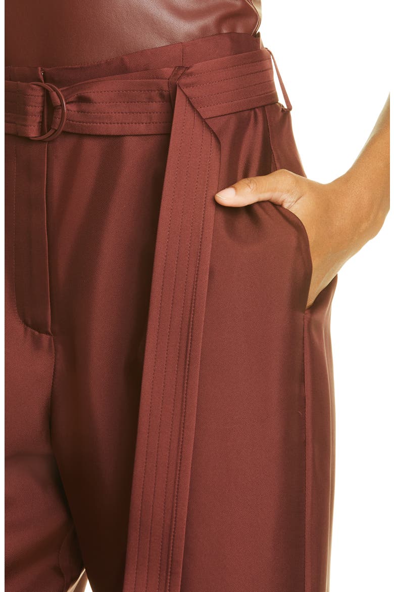 Belted Wide Leg Silk Twill Trousers, Alternate, color, MAHOGANY