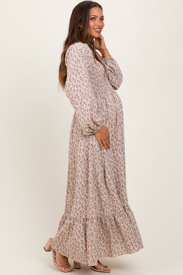 Floral Smocked Lace Trim Sweetheart Maxi Dress, Alternate, color, Pink