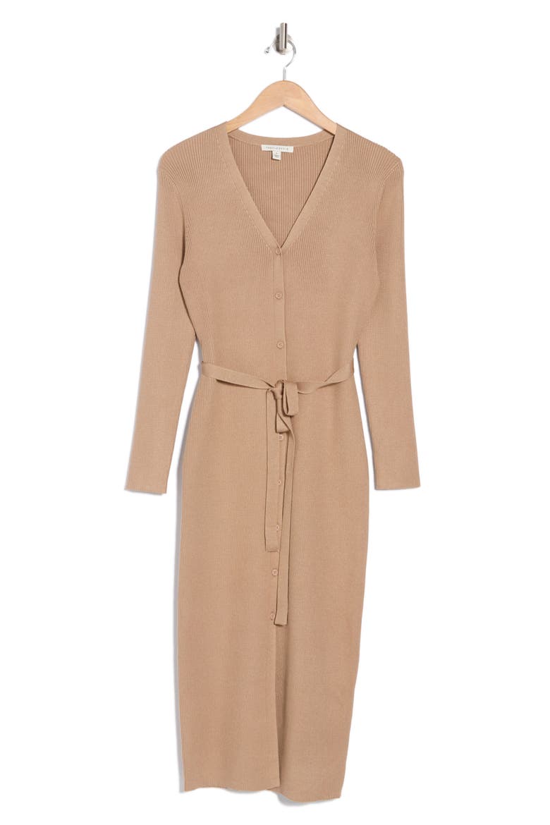 Long Sleeve Button Front Sweater Dress, Alternate, color, CAMEL