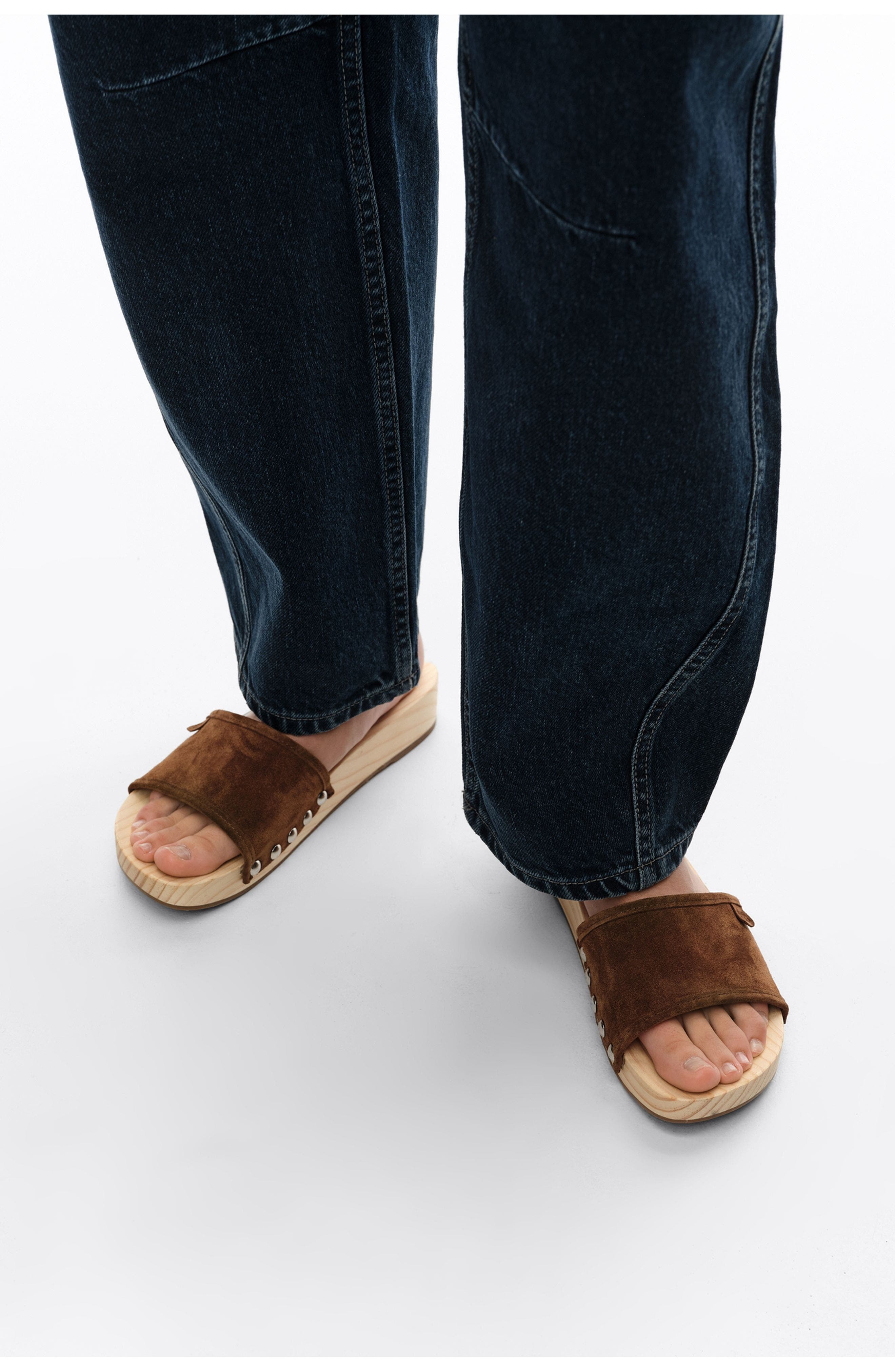 Suede wooden platform sandal, Alternate, color, TOAST