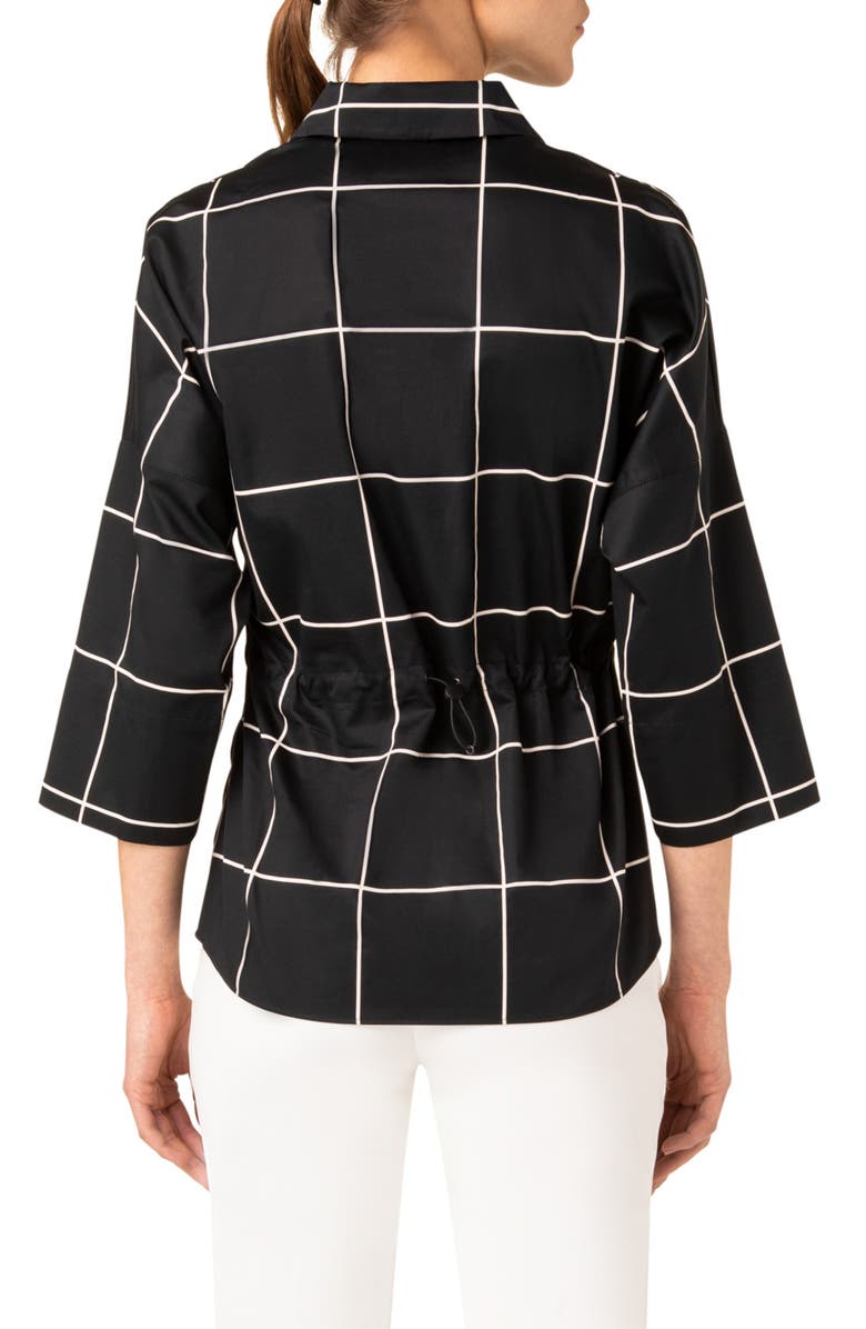 Akris punto Windowpane Drawstring Waist Cotton Sateen Blouse, Alternate, color,