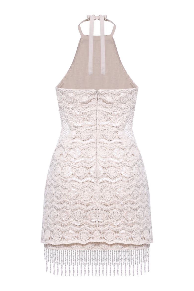 Crochet Bloom Halterneck Mini Dress, Alternate, color, BEIGE