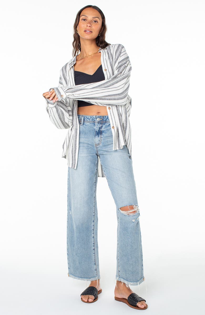 Roxy Morning Time Stripe Linen Blend Button-Up Shirt, Alternate, color, 