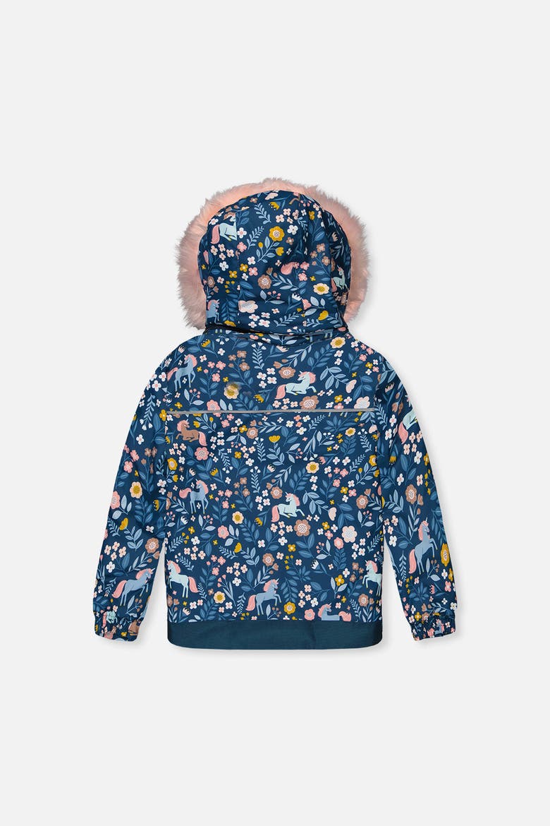 Discover Unicorn Faux Fur Hood Jacket & Suspender Pants Two Piece Snowsuit, Alternate, color, Blue and Pink Unicorn Print