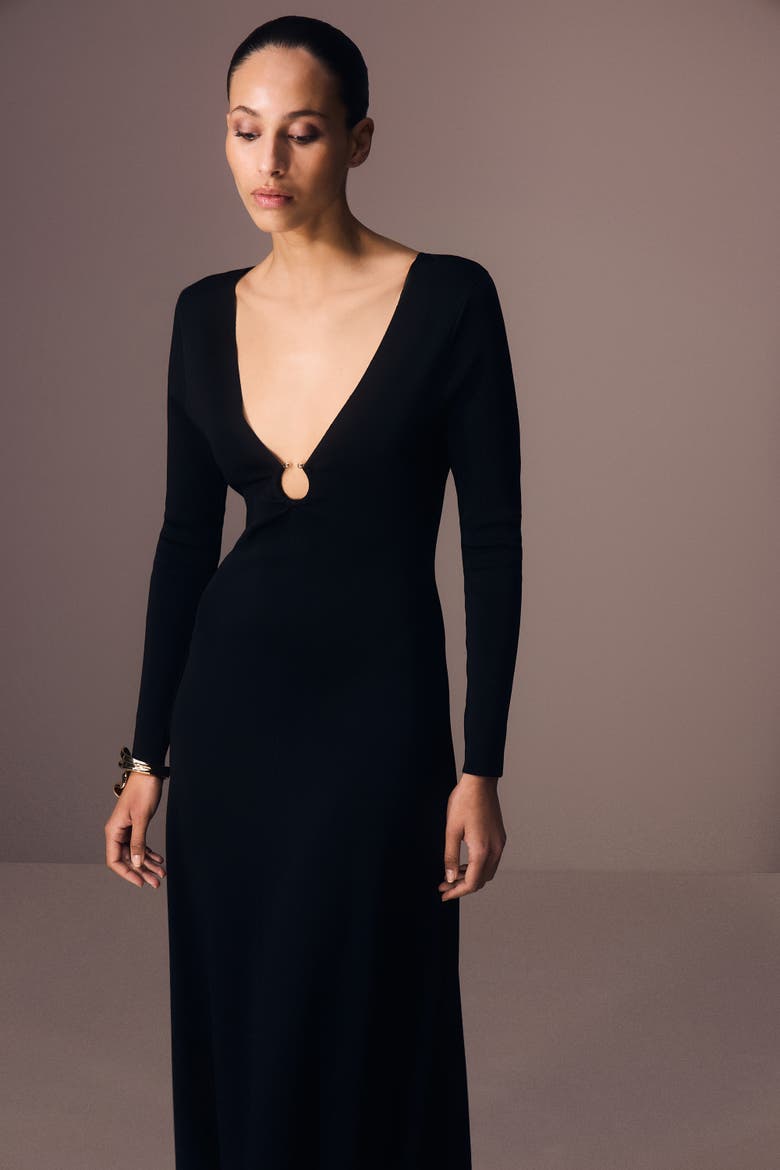 Keyring Detail Long Sleeve Knit Dress, Alternate, color, Black
