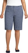 Lands' End Plus Size Elastic Back Classic 12" Chino Oxford Stripe Shorts