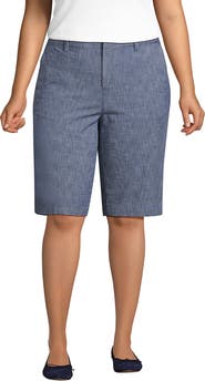 Lands' End Plus Size Elastic Back Classic 12" Chino Oxford Stripe Shorts