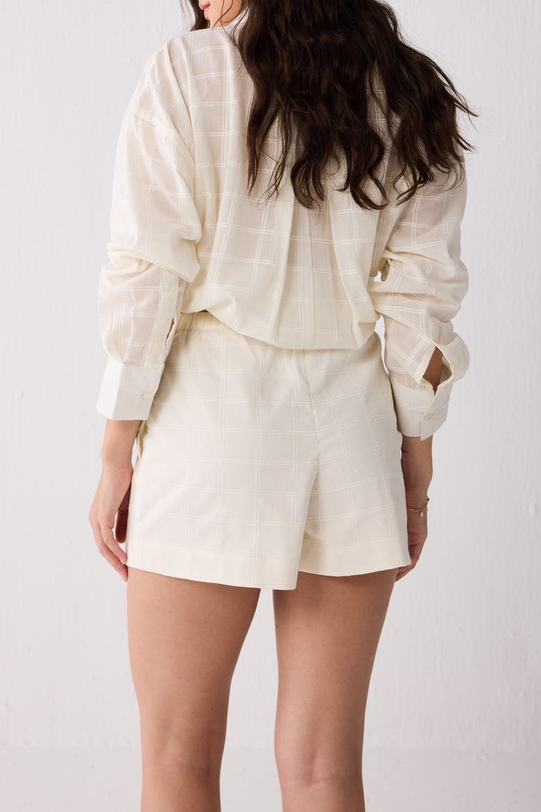Relaxed Shirt & Shorts Set in Off-Textured Cotton, Alternate, color, Textured Checks