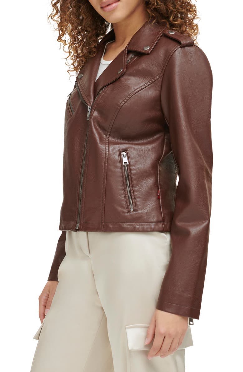 Levi's <sup>®</sup> Faux Leather Moto Jacket, Alternate, color, Chocolate Brown