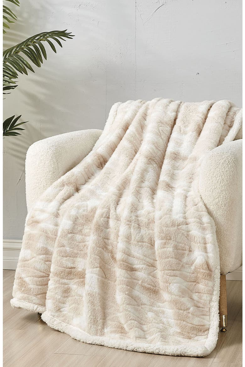 Alaska Microplush Faux Shearling Throw Blanket, Alternate, color, BEIGE