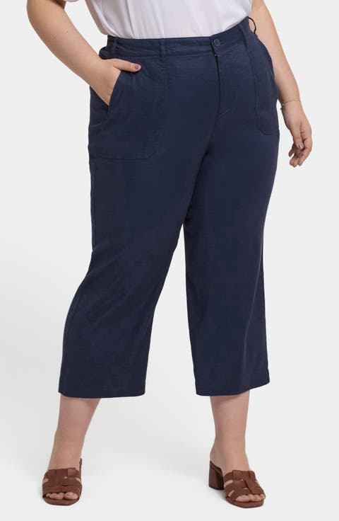 Crop Wide Leg Linen Blend Utility Pants (Plus)