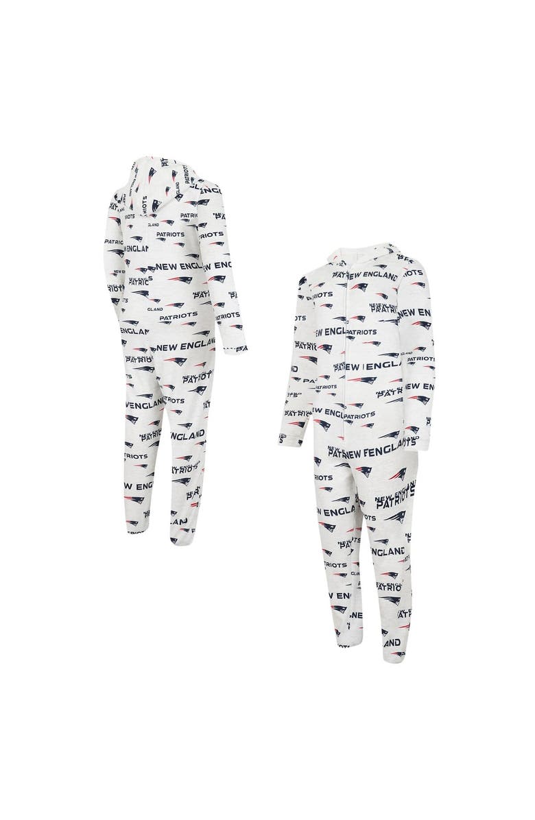 CONCEPTS SPORT Men's Concepts Sport White New England Patriots Allover Print Docket Union Full-Zip Hooded Pajama Suit, Main, color, White