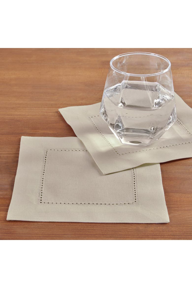 Cotton Linen Hemstitch Cocktail Napkins Set of 12, 6 x 6", Alternate, color, Linen