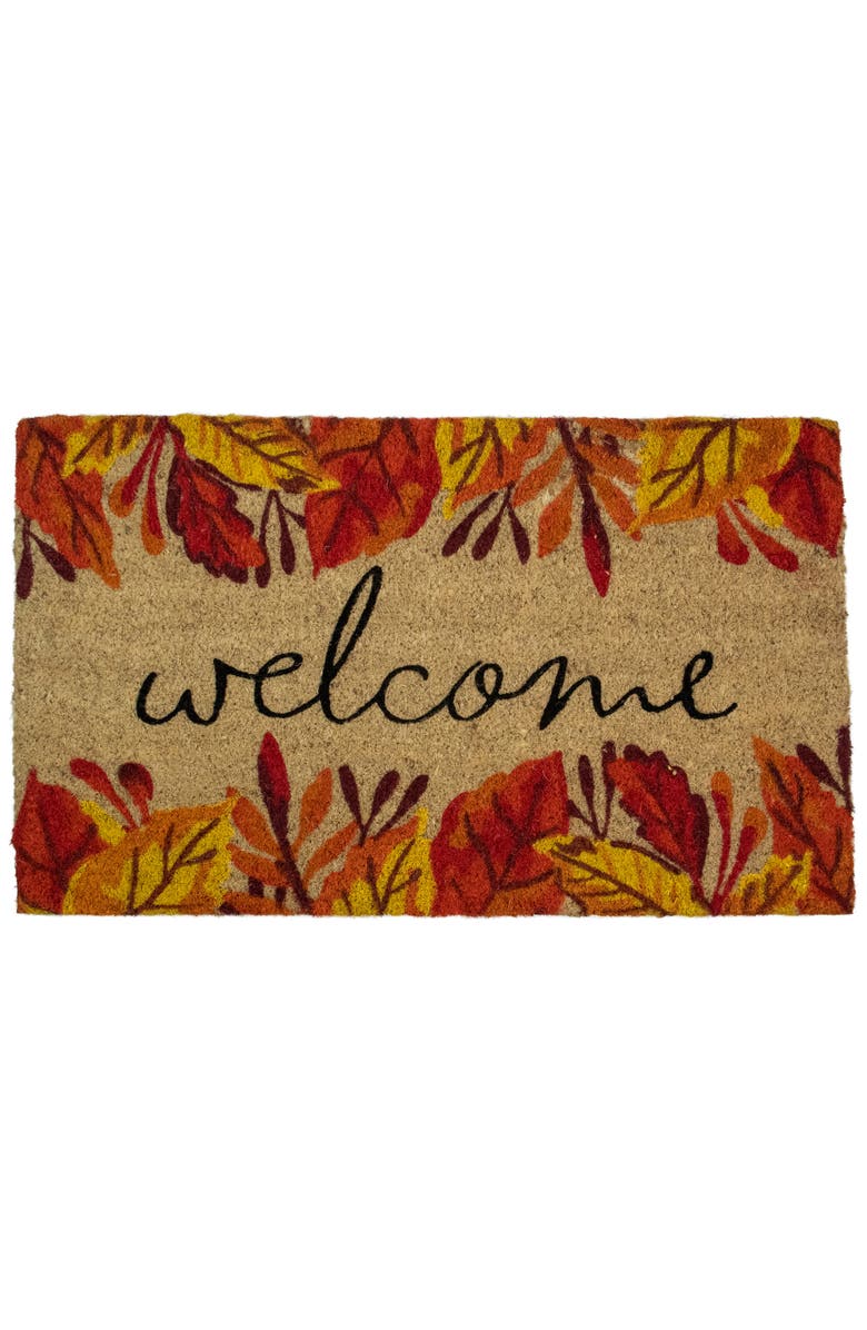 Northlight Leafy Fall Harvest Rectangular "Welcome" Doormat 18" x 30", Main, color, 