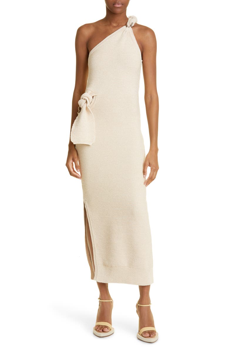 Jacquemus Knot Detail One-Shoulder Links Stitch Dress, Main, color,