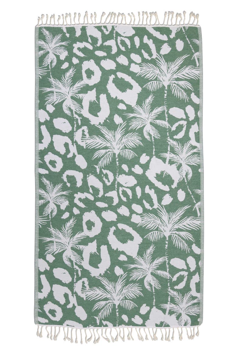 Leopard Palm Organic Turkish Towel, Main, color, Green