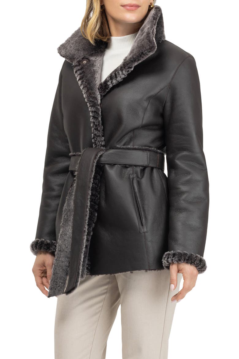 Merino Genuine Shearling Jacket With Whipstitch Trim, Alternate, color, BROWN BRISA