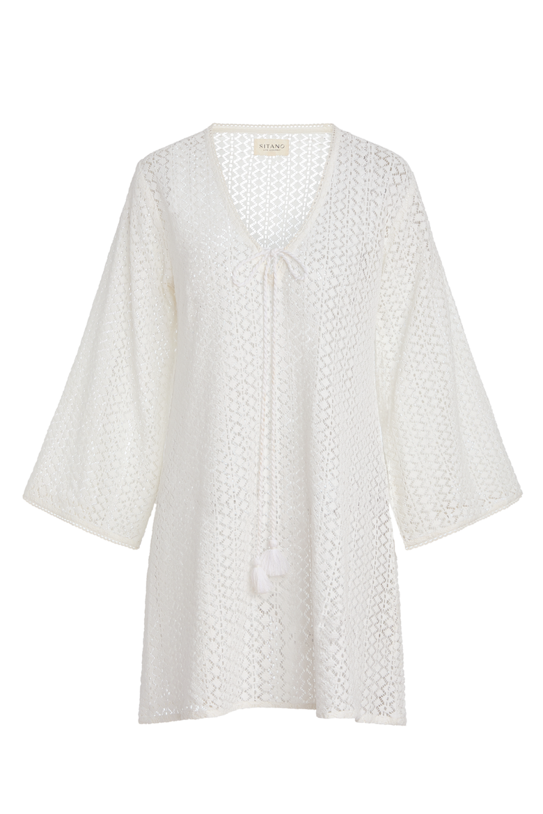 Sorrento Bell Sleeve Crochet Cover-up, Alternate, color, White