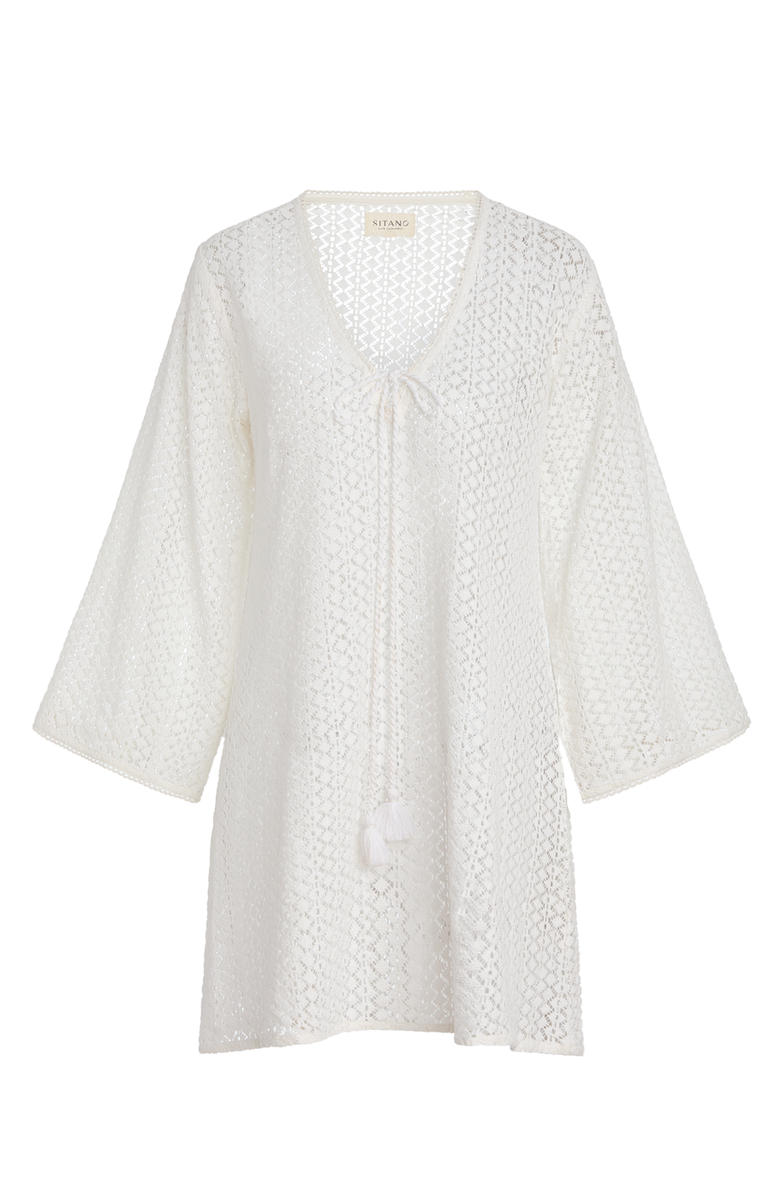 SITANO Sorrento Bell Sleeve Crochet Cover-up, Alternate, color, White