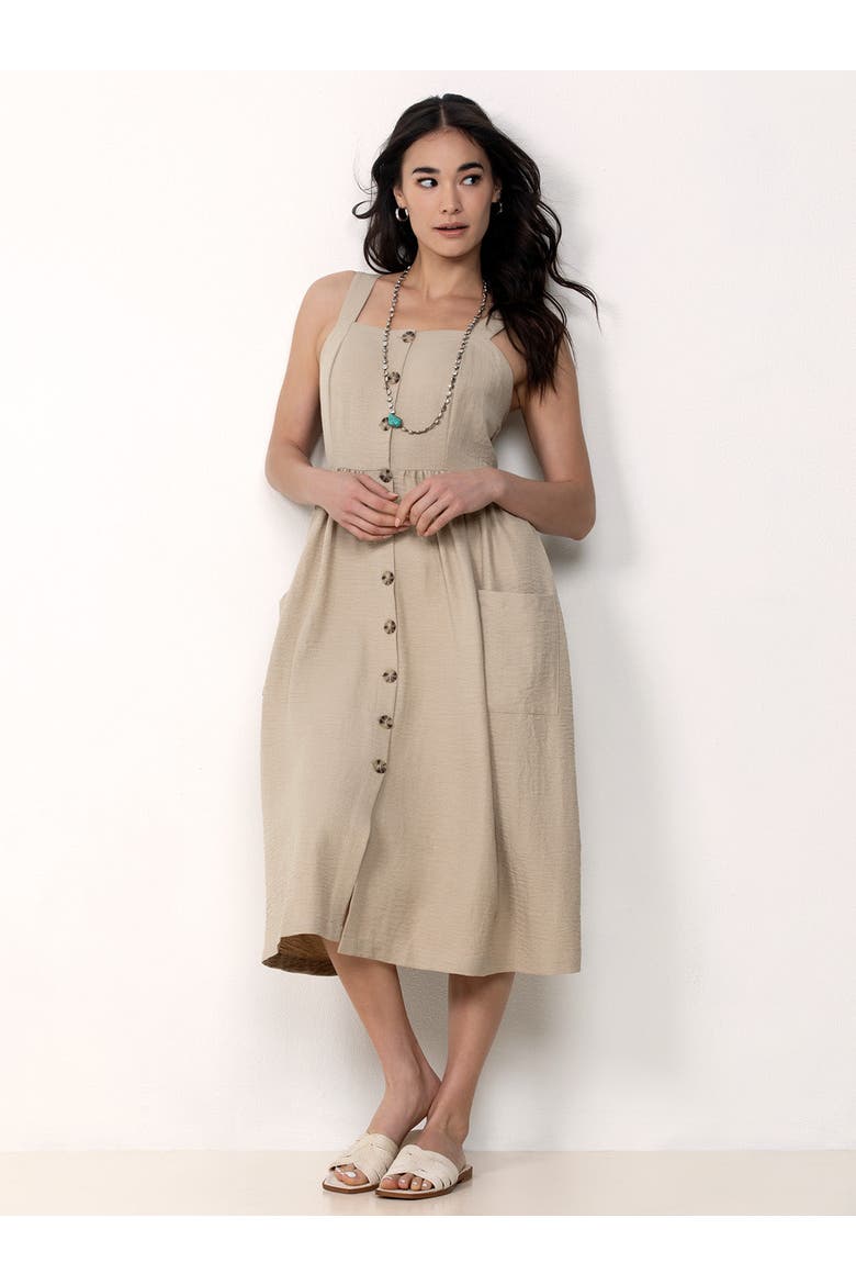 Button Front Midi Dress, Alternate, color, Beige