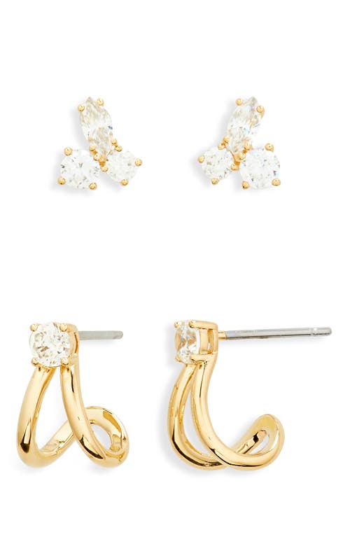 Nadri Set of Two Cubic Zirconia Earrings in Gold 