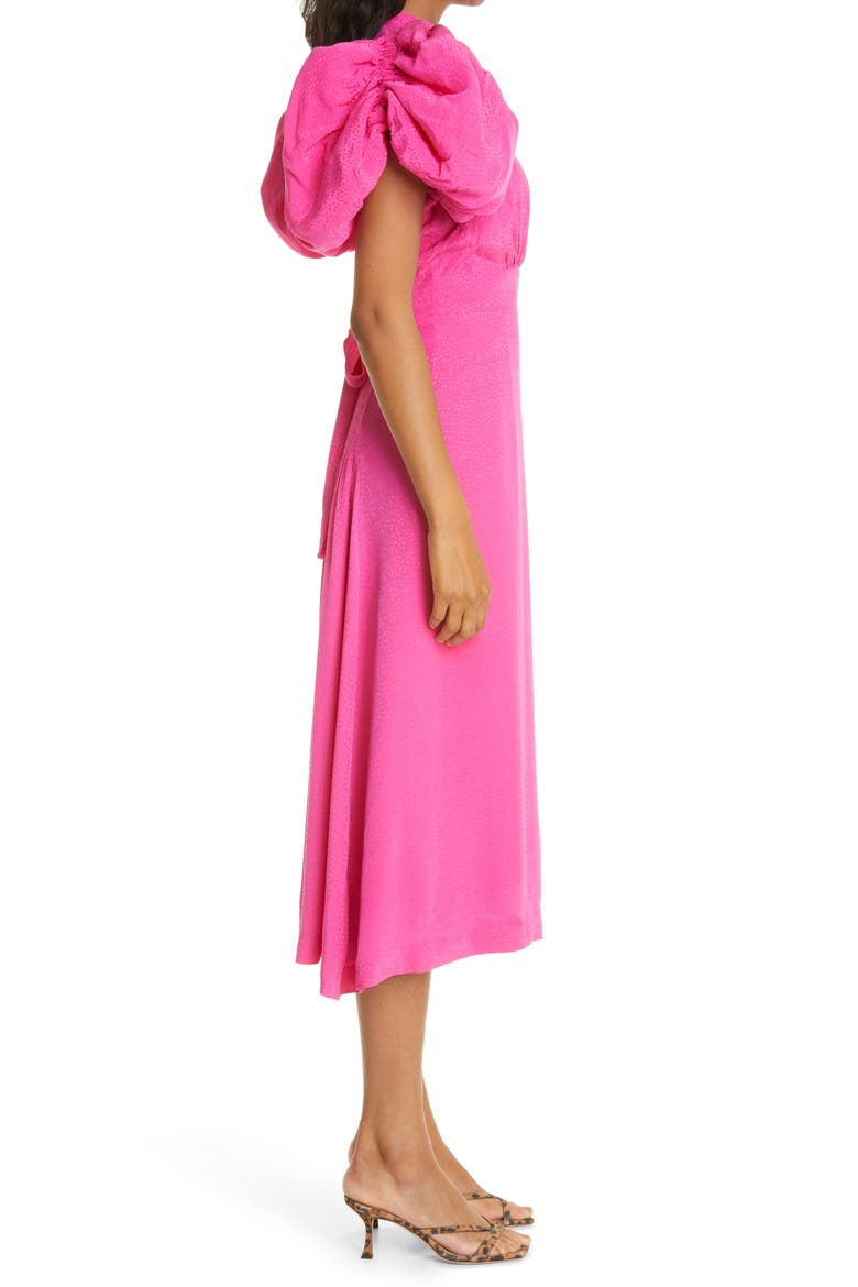 Dawn Puff Sleeve Open Back Jacquard Dress, Alternate, color, FUCHSIA PURPLE