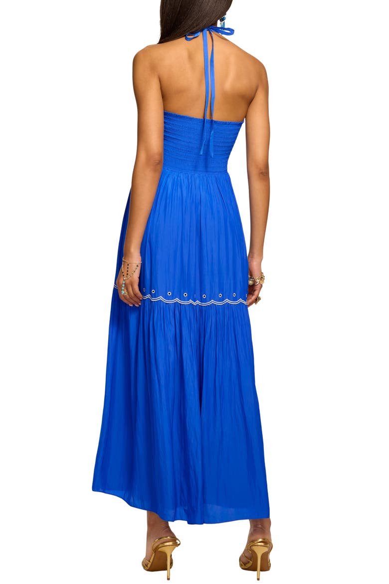 Kenna Embroidered Tiered Halter Maxi Dress, Alternate, color, CAPRI BLUE