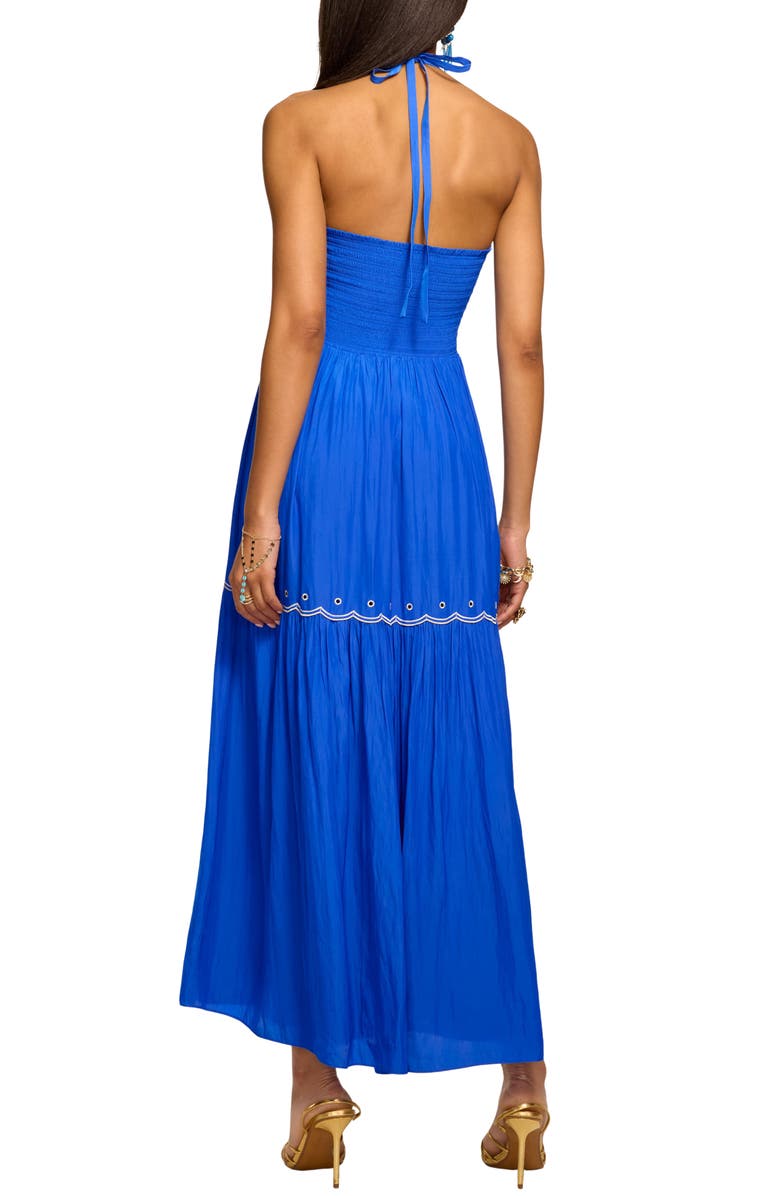 Ramy Brook Kenna Embroidered Tiered Halter Maxi Dress, Alternate, color, Capri Blue