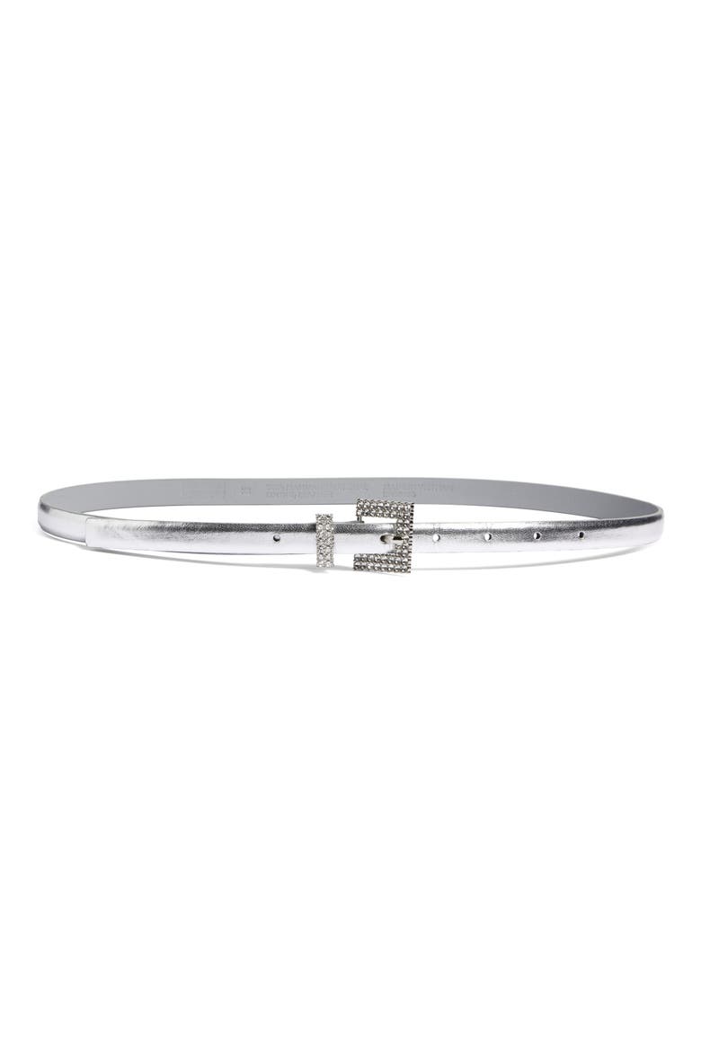 Embellished Buckle Metallic Belt, Main, color, SILVER
