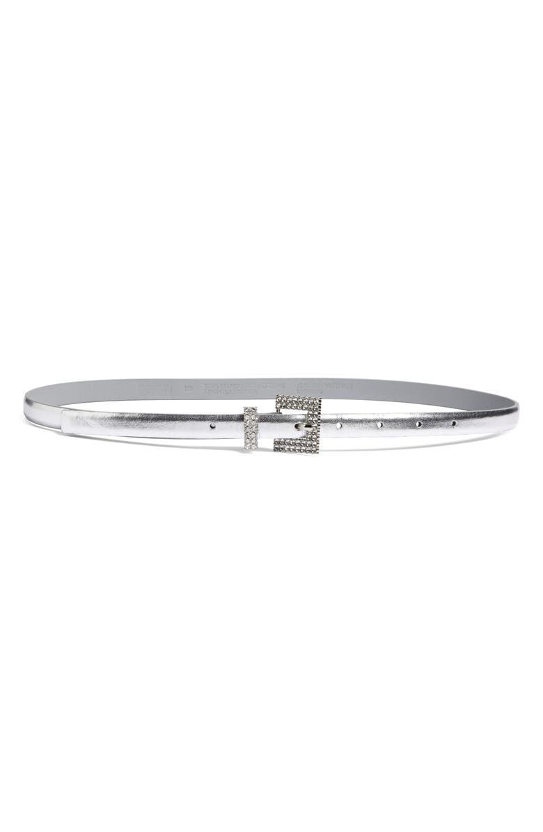 NORDSTROM RACK Embellished Buckle Metallic Belt, Main, color, Silver
